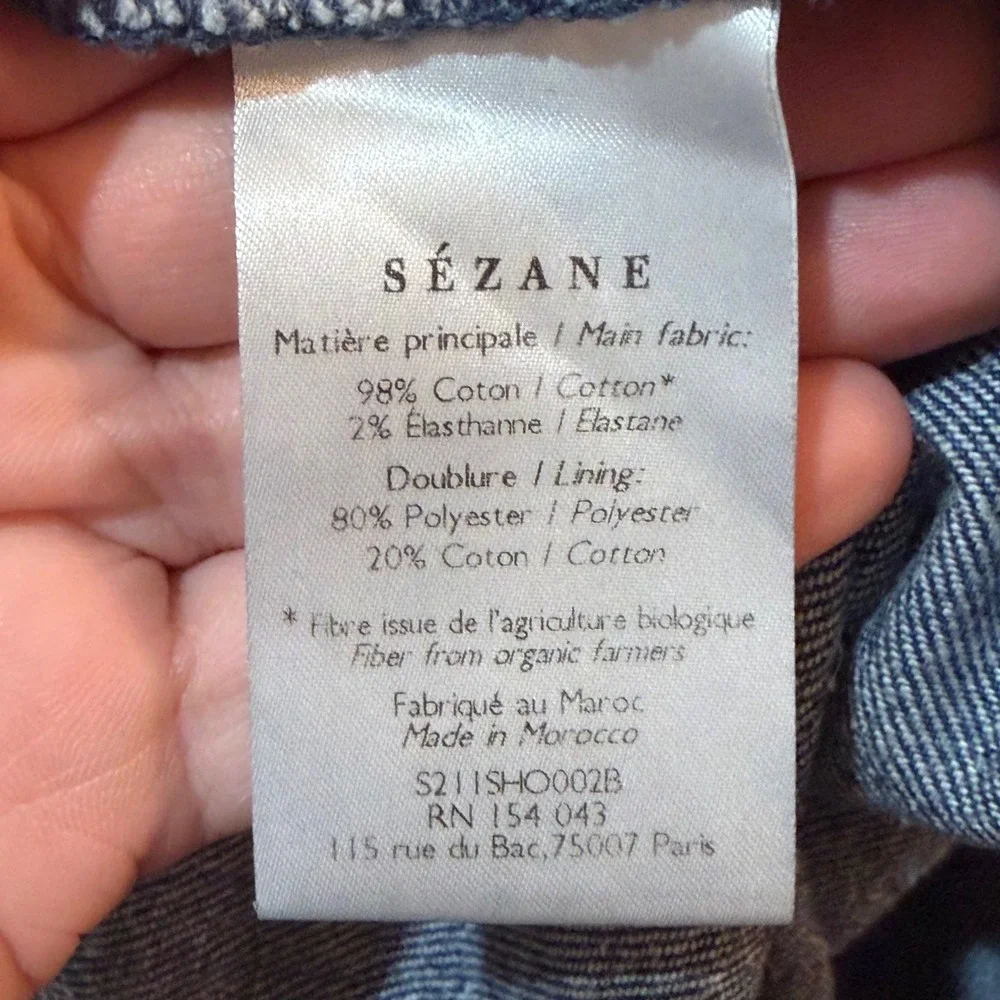 Sezane Rome Denim Shorts Dark Indigo High Waist Belted Paperbag Cuffed Blue 40